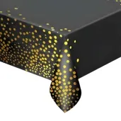 obrus foliowy grochy zlote czarny godan 183 x 137 cm