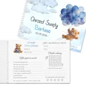 pamiatka chrztu swietego chlopca ksiega gosci pamiatkowy album niebieski mis personalizacja