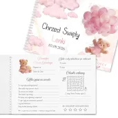 pamiatka chrztu swietego dziewczynki ksiega gosci pamiatkowy album rozowy mis personalizacja