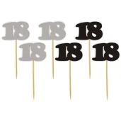 pikery 18 urodziny classic srebrno czarne 6 szt