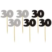 pikery 30 urodziny classic srebrno czarne 6 szt