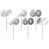 pikery 60 urodziny classic srebrne metalik 6 szt