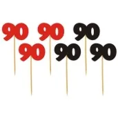 pikery 90 urodziny classic czerwono czarne 6 szt