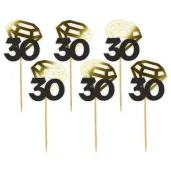pikery liczba 30 z diamentem zlote metalik 6 szt