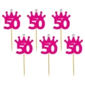 pikery liczba 50 korona z cyrkonia fuksja 6 szt