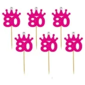 pikery liczba 80 korona z cyrkonia fuksja 6 szt