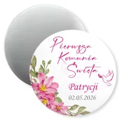 podziekowania na komunie dla gosci magnes rozowe serce personalizacja pamiatka 5 6 cm