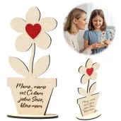 prezent dekoracja na dzien matki 26 maja drewniana figurka kwiatek z sercem 14 cm