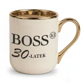 prezent na urodziny kubek bosski 30 latek kremowo zloty elegancki upominek 330 ml