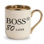prezent na urodziny kubek bosski 80 latek kremowo zloty elegancki upominek 330 ml