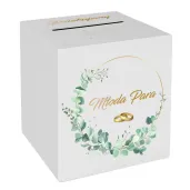 pudelko na telegramy skrzynka na koperty i pienidze slub mloda para eukaliptus beauty biala