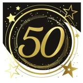 serwetki 50 urodziny gwiazdy czarno zloty guirca 33 cm 12 szt