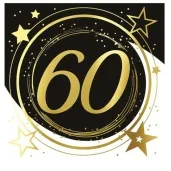 serwetki 60 urodziny gwiazdy czarno zloty guirca 33 cm 12 szt