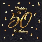 serwetki happy birthday 50 beauty and charm czarno zloty godan 33 cm 20 szt