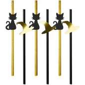 slomki blyszczace andrzejki kot i kapelusz zloto czarne 19 5 cm 6 szt