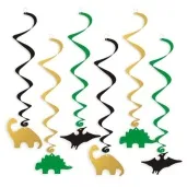swiderki wiszace dino party zielone czarne zlote 6 szt