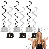 swiderki wiszace urodziny 18 czarno srebrne 6 szt