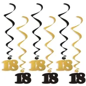 swiderki wiszace urodziny 18 czarno zlote 6 szt