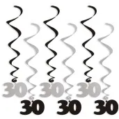 swiderki wiszace urodziny 30 czarno srebrne 6 szt