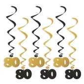 swiderki wiszace urodziny 80 czarno zlote 6 szt