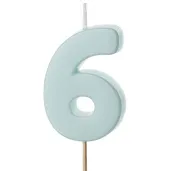 swieczka na tort cyfra 6 niebieski partydeco 10 cm