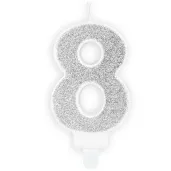 swieczka na tort cyfra 8 srebrna brokatowa partydeco 7 cm
