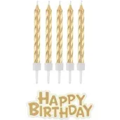 swieczki na tort happy birthday zakrecone zloty godan 8 cm 16 szt