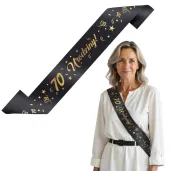 szarfa urodzinowa 70 urodziny glamour czarno zlota 160 cm