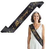 szarfa urodzinowa 80 urodziny glamour czarno zlota 160 cm
