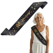 szarfa urodzinowa 90 urodziny glamour czarno zlota 160 cm