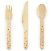 sztucce drewniane gwiazdki zlote 16 cm 18 szt