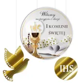 tablica powitalna i zawieszki kielich z biblia zlote dekoracje na komunie girlanda 29 cm