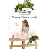 tablica powitalna komunia swieta dziewczynka w albie dekoracja sali powitanie gosci 39 5 cm