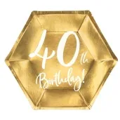talerzyki 40th birthday zloty partydeco 6 szt