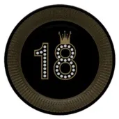 talerzyki papierowe 18 urodziny zlota korona czarne maki 18 cm 8 szt