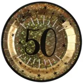 talerzyki papierowe 50 urodziny holo gold santex 22 5 cm 10 szt