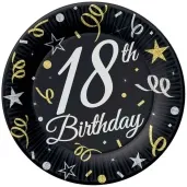 talerzyki papierowe beauty charm 18 urodziny czarny godan 18 cm 6 szt