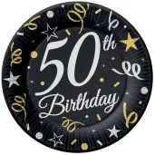 talerzyki papierowe beauty charm 50 urodziny czarny godan 18 cm 6 szt