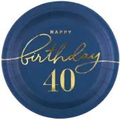 talerzyki papierowe happy birthday 40 granatowy partypal 18 cm 6 szt