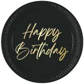 talerzyki papierowe happy birthday czarny procos 23 cm 8 szt