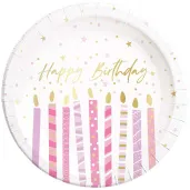 talerzyki papierowe happy birthday swieczki bialy procos 23 cm 8 szt