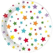 talerzyki papierowe kolorowe gwiazdki bialy procos 20 cm 8 szt