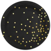 talerzyki papierowe kropki zlote czarne partypal 18 cm 6 szt