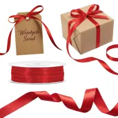 tasiemka satynowa dekoracyjna do prezentow czerwona cala rolka 3mm 50m