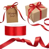 tasiemka satynowa dekoracyjna do prezentow na boze narodzenie swieta wesele urodziny czerwona 25 mm