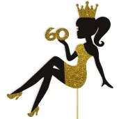 topper papierowy 60 urodziny hot laska czarny zloty brokat 14 x 19 cm