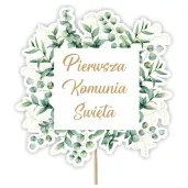 topper papierowy komunia kwadratowy eukaliptus 20 cm