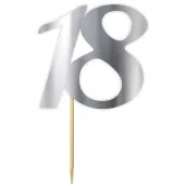 topper papierowy liczba 18 srebrny metalic 18 cm