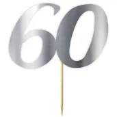topper papierowy liczba 60 srebrny metalic 18 cm