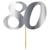 topper papierowy liczba 80 srebrny metalic 18 cm
